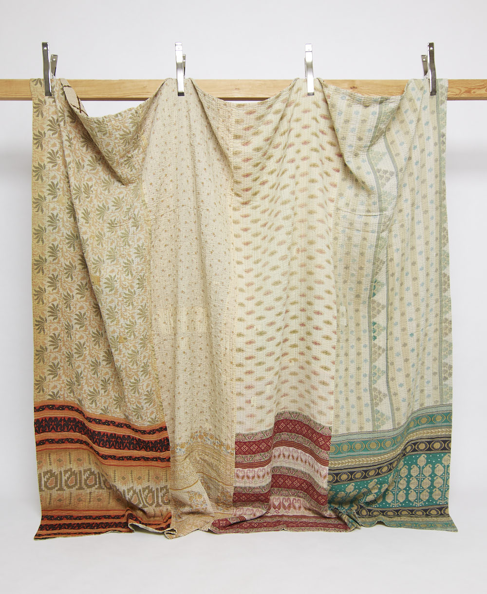 king kantha quilt in a bold pattern handmade in India