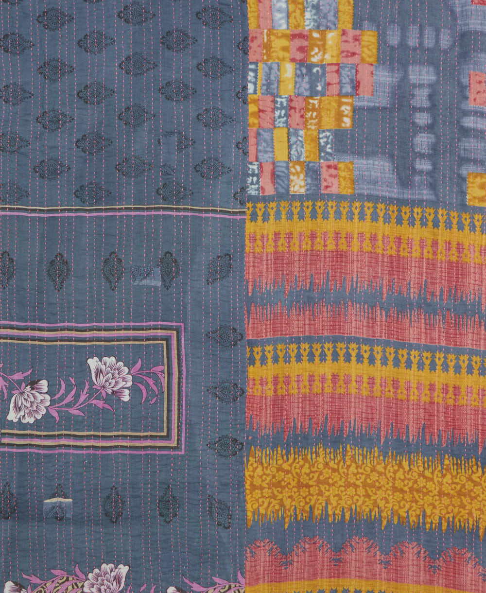 soft king kantha blanket made from upcycled vintage cotton saris