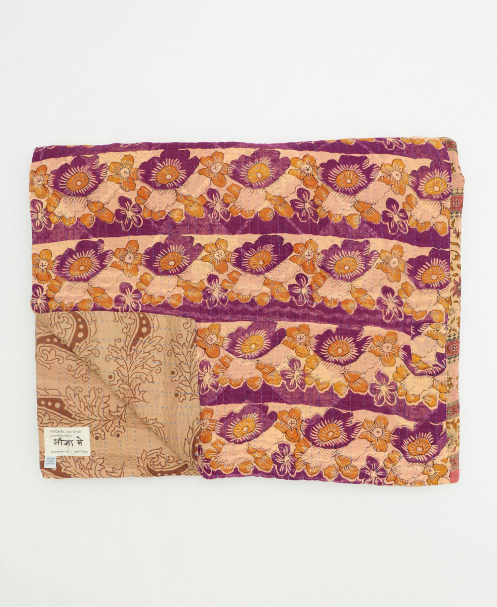 soft king kantha blanket made from upcycled vintage cotton saris