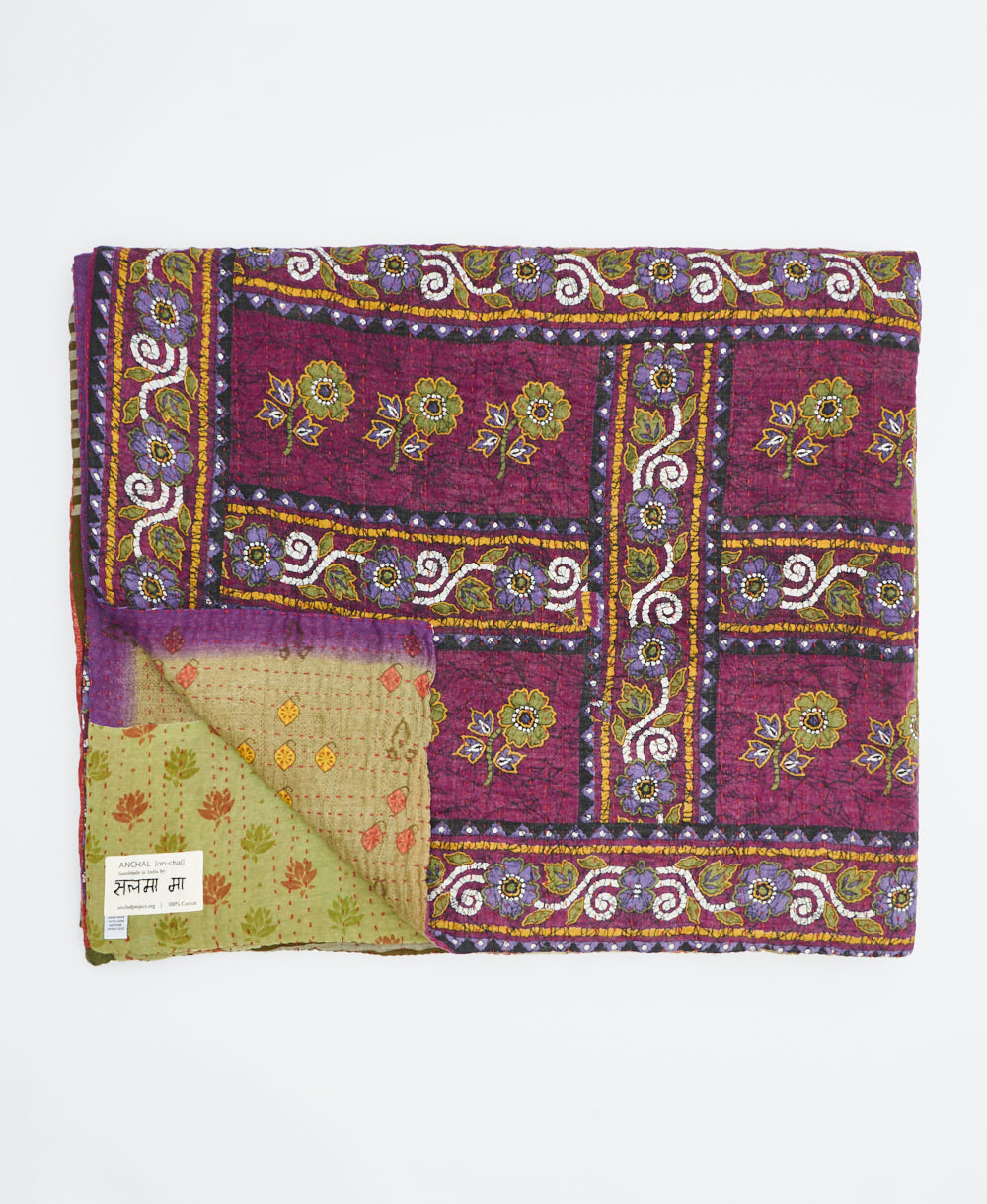 soft king kantha blanket made from upcycled vintage cotton saris