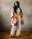 checkered quilted jacket in cocoon silhouette with two front pockets