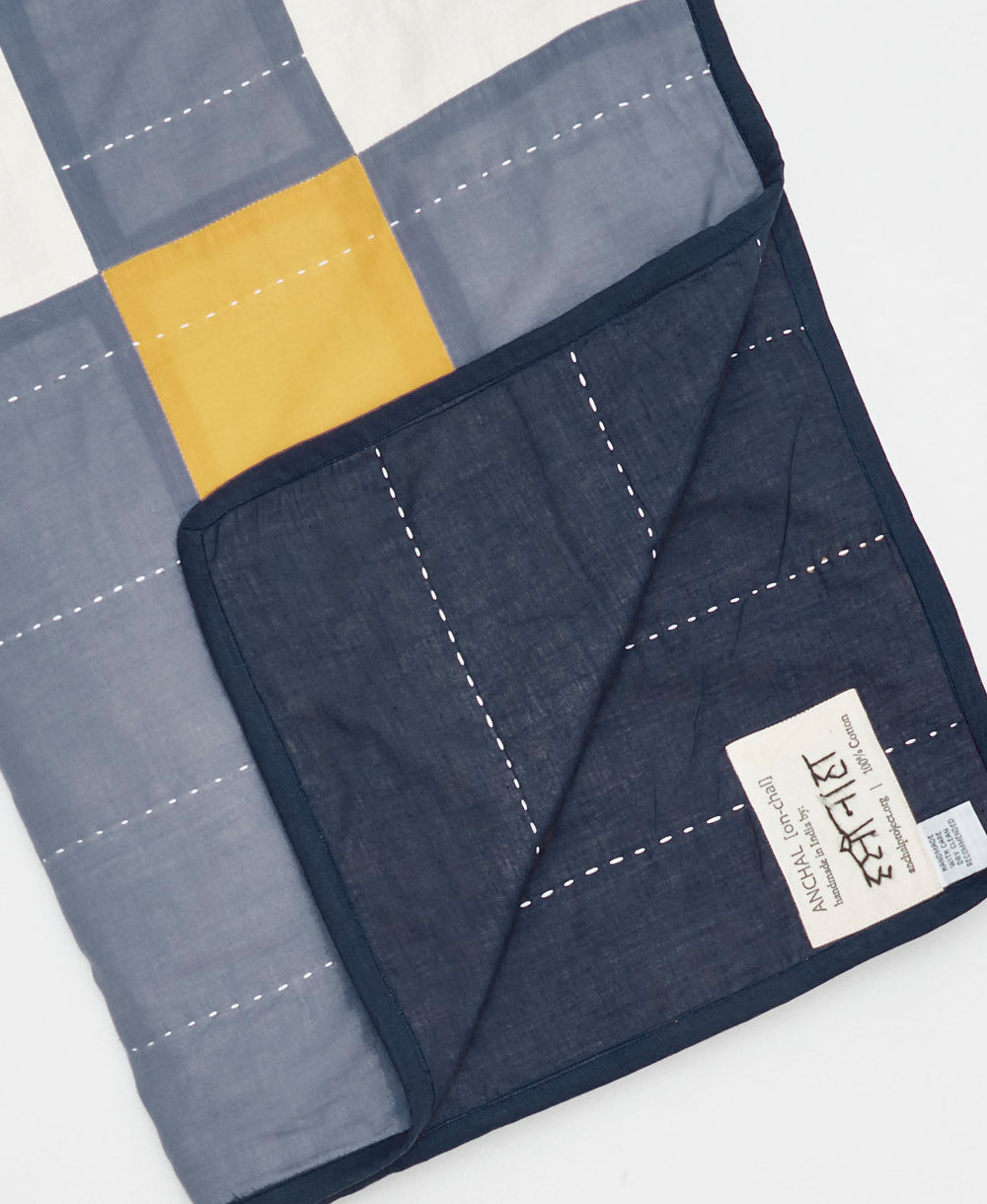 Quilt with geometric pattern on a white background