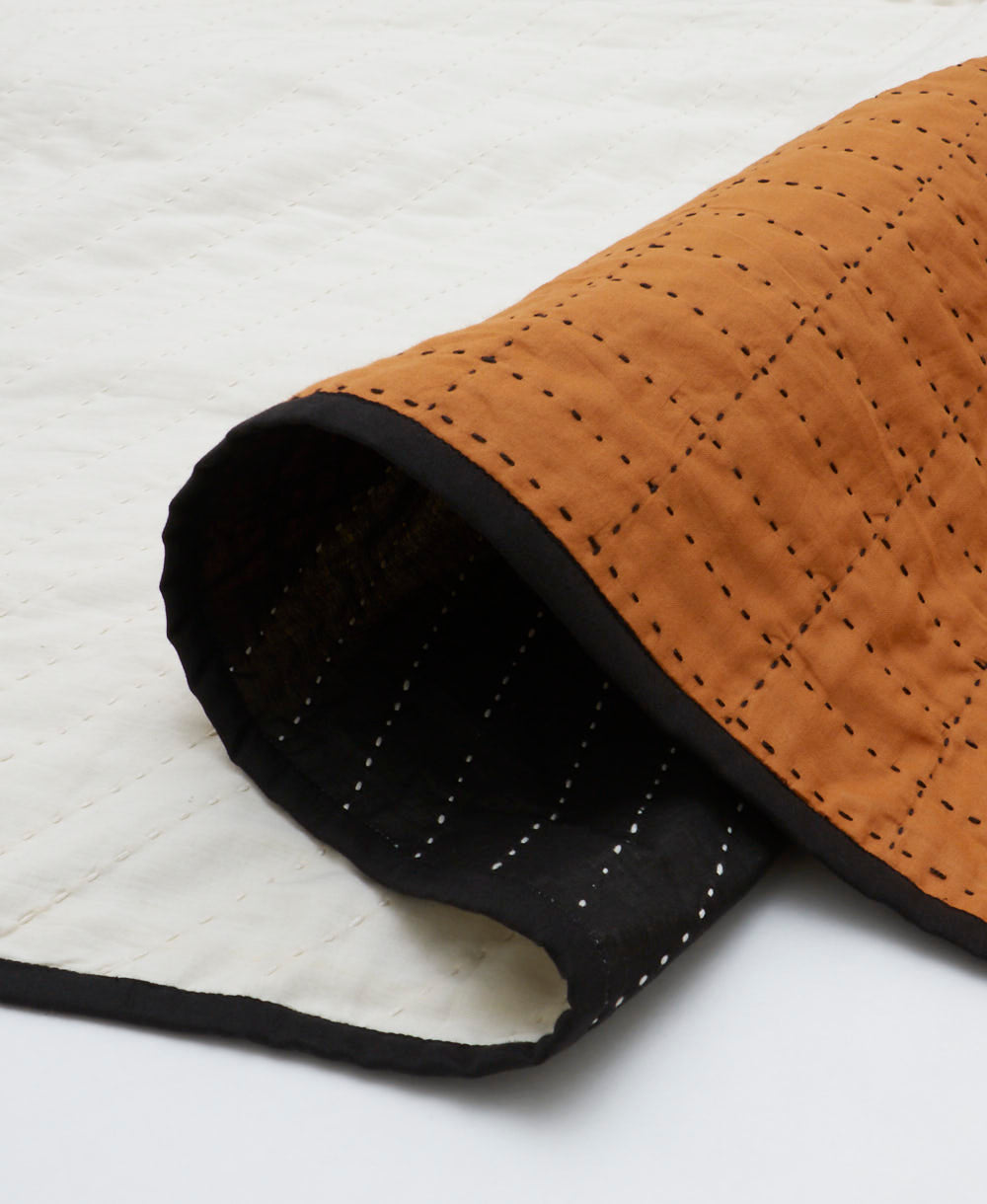 modern kantha quilt | lightweight quilt with black embroidery stitching