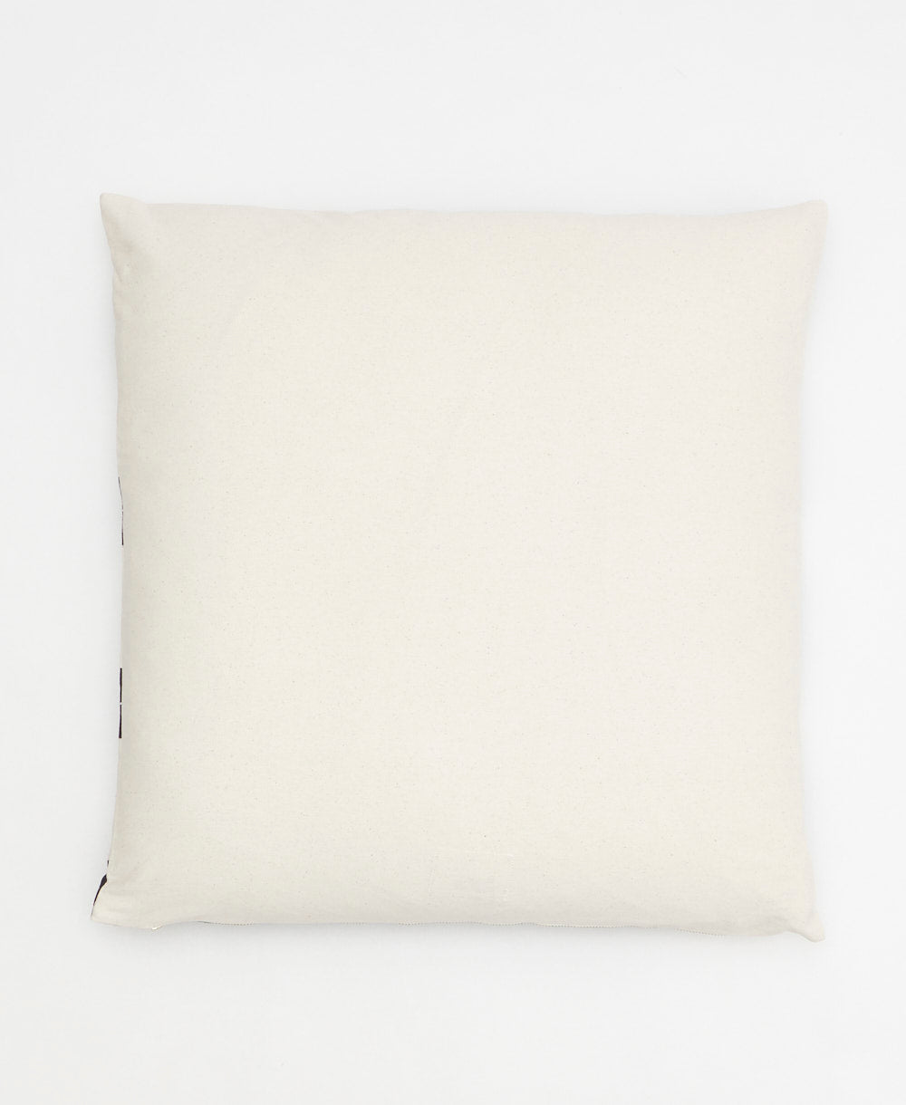 back of offset throw pillow in solid natural white handmade in India from 100% organic cotton