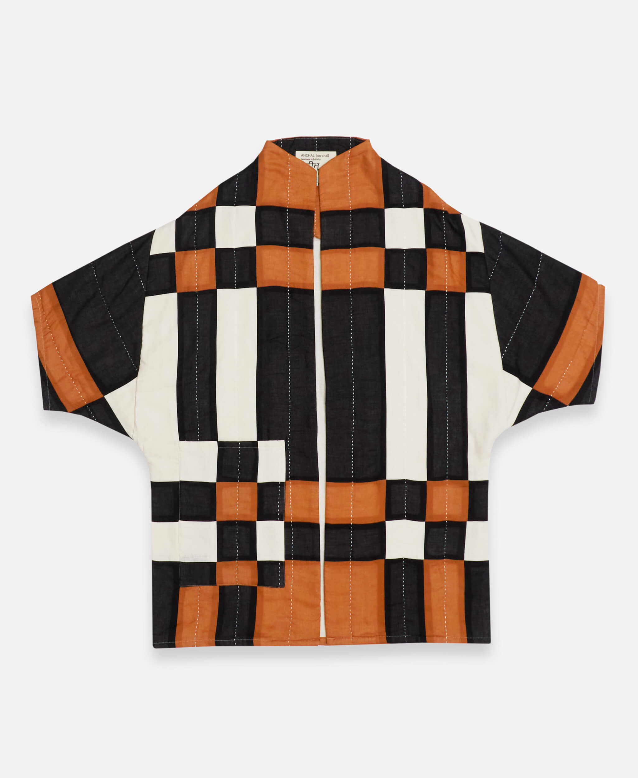 patchwork plaid quilted jacket handmade in India from 100% organic cotton and AZO-free dyes