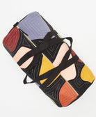 black weekender duffle bag with shoulder straps and zipper closure made from 100% organic cotton canvas