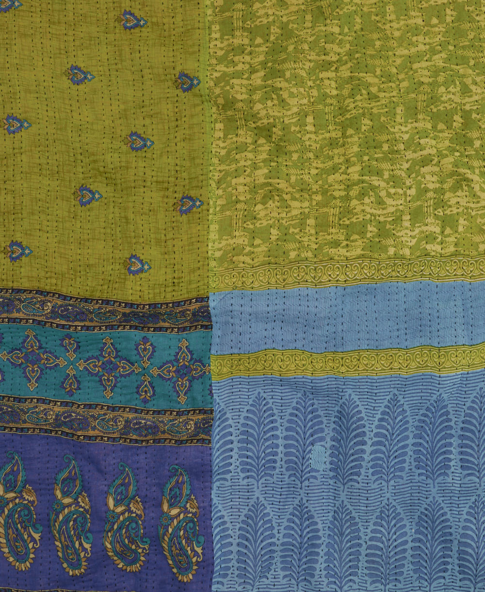 queen kantha quilt in a one-of-a-kind pattern