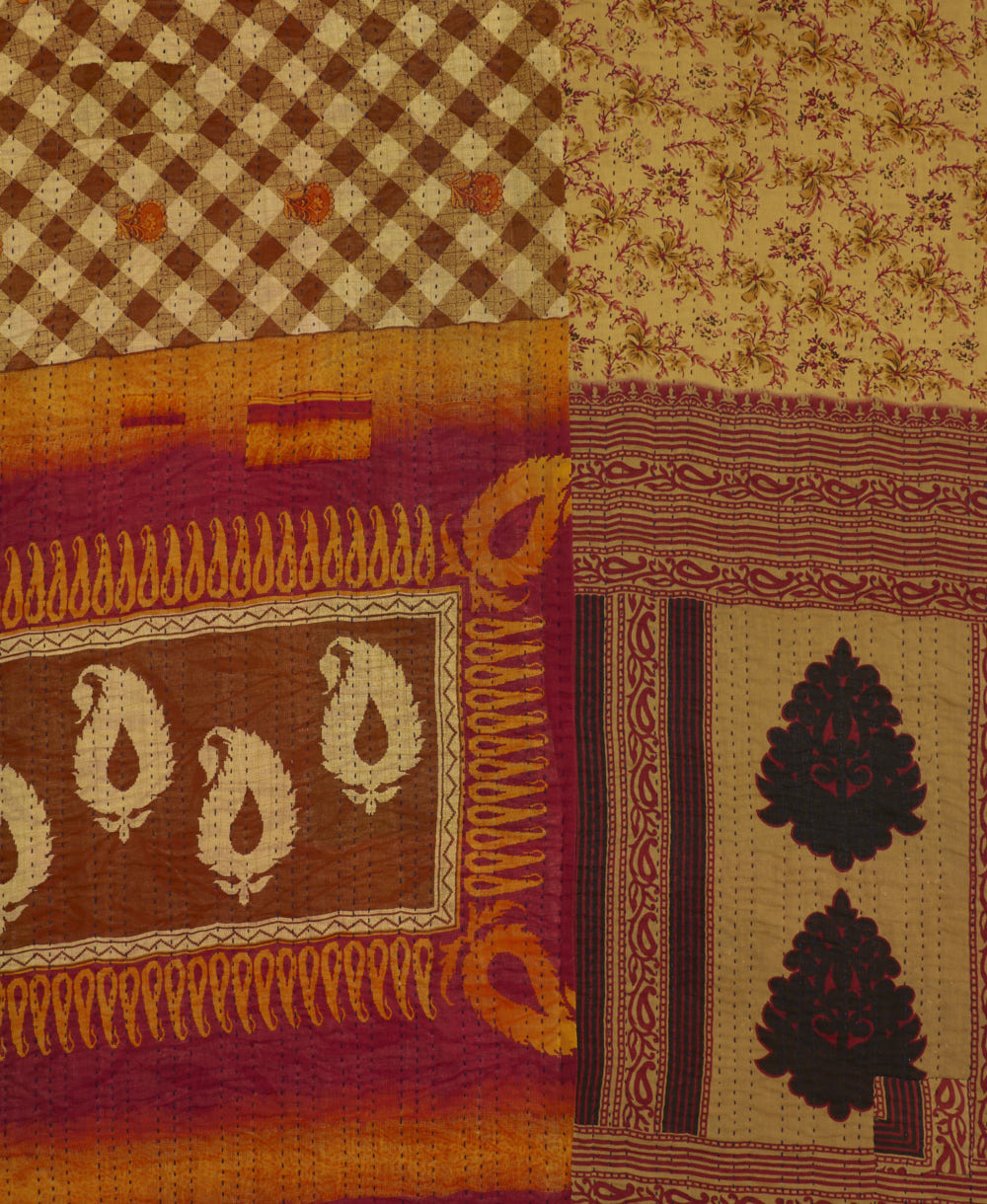 queen kantha quilt in a one-of-a-kind pattern