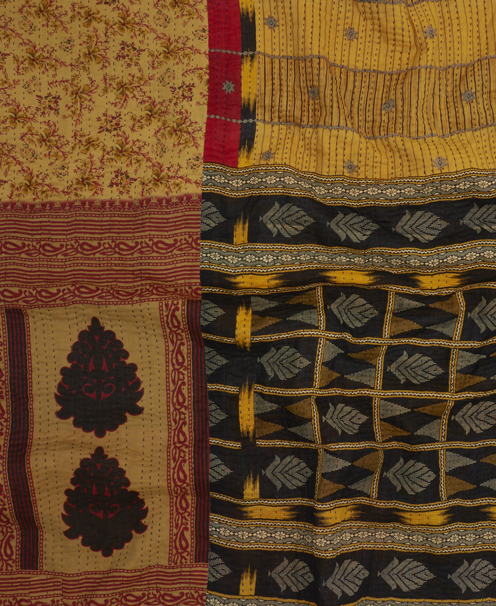 soft queen kantha blanket made from upcycled vintage cotton saris