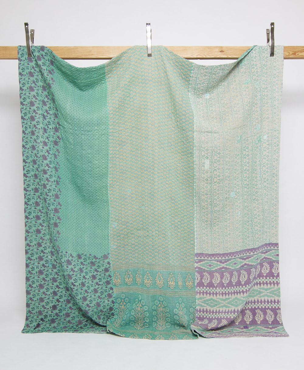 queen kantha quilt in a bold pattern handmade in India