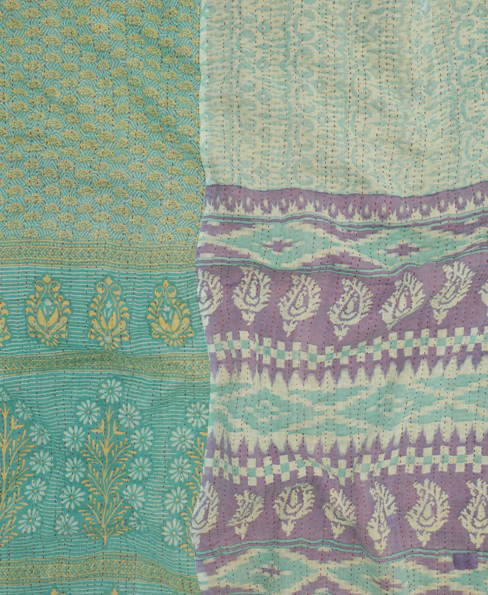 soft queen kantha blanket made from upcycled vintage cotton saris
