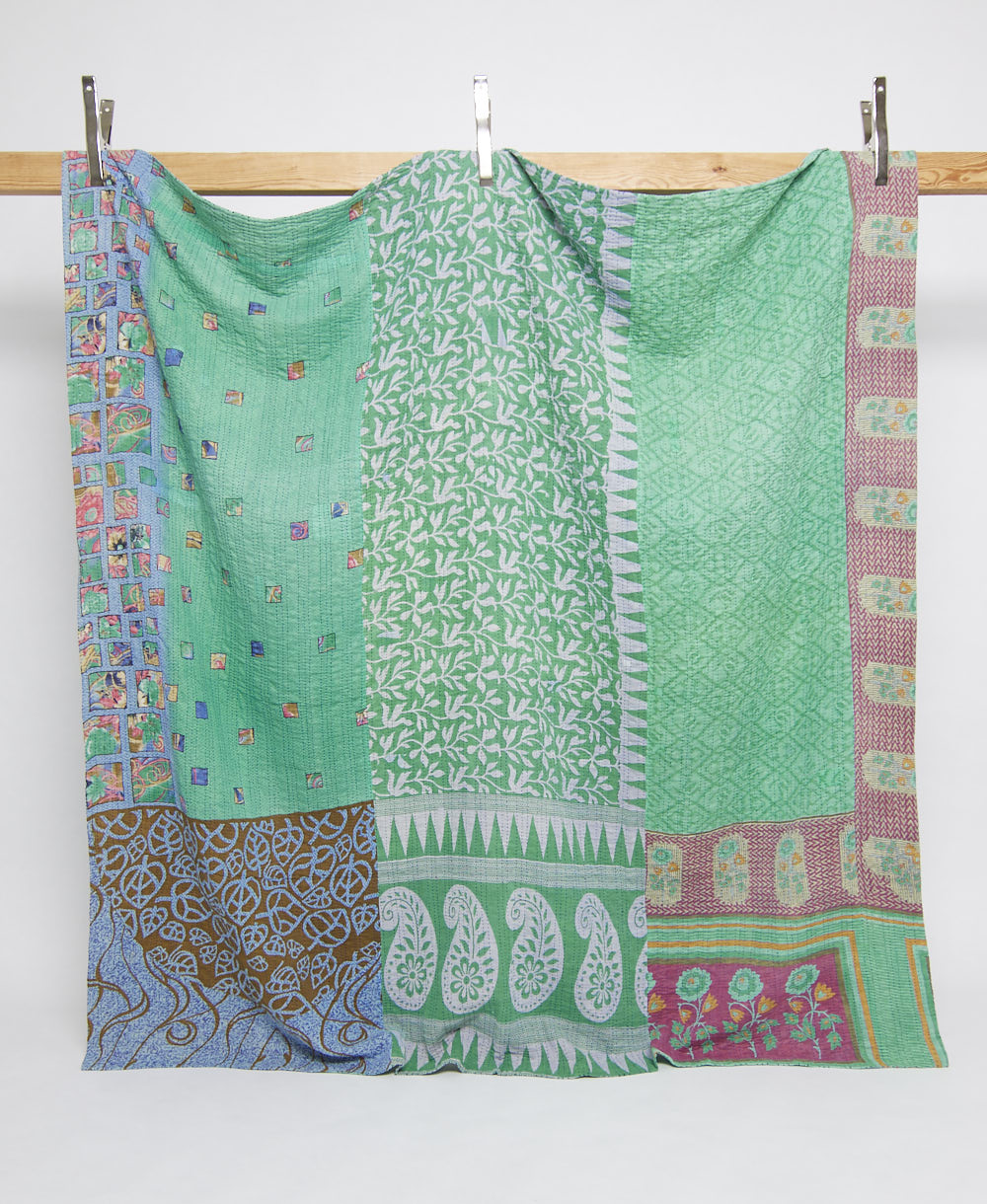 queen kantha quilt in a bold pattern handmade in India