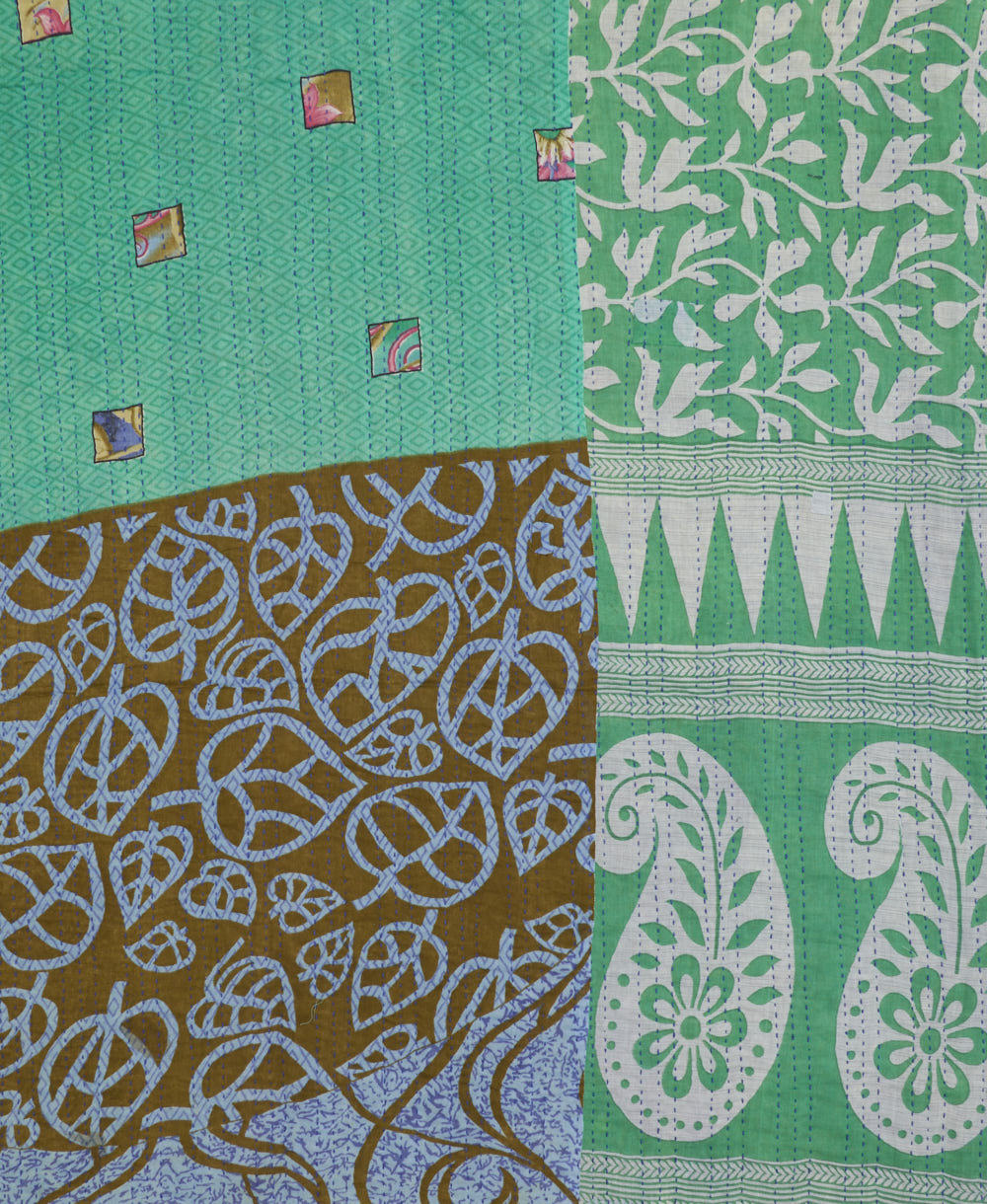soft queen kantha blanket made from upcycled vintage cotton saris