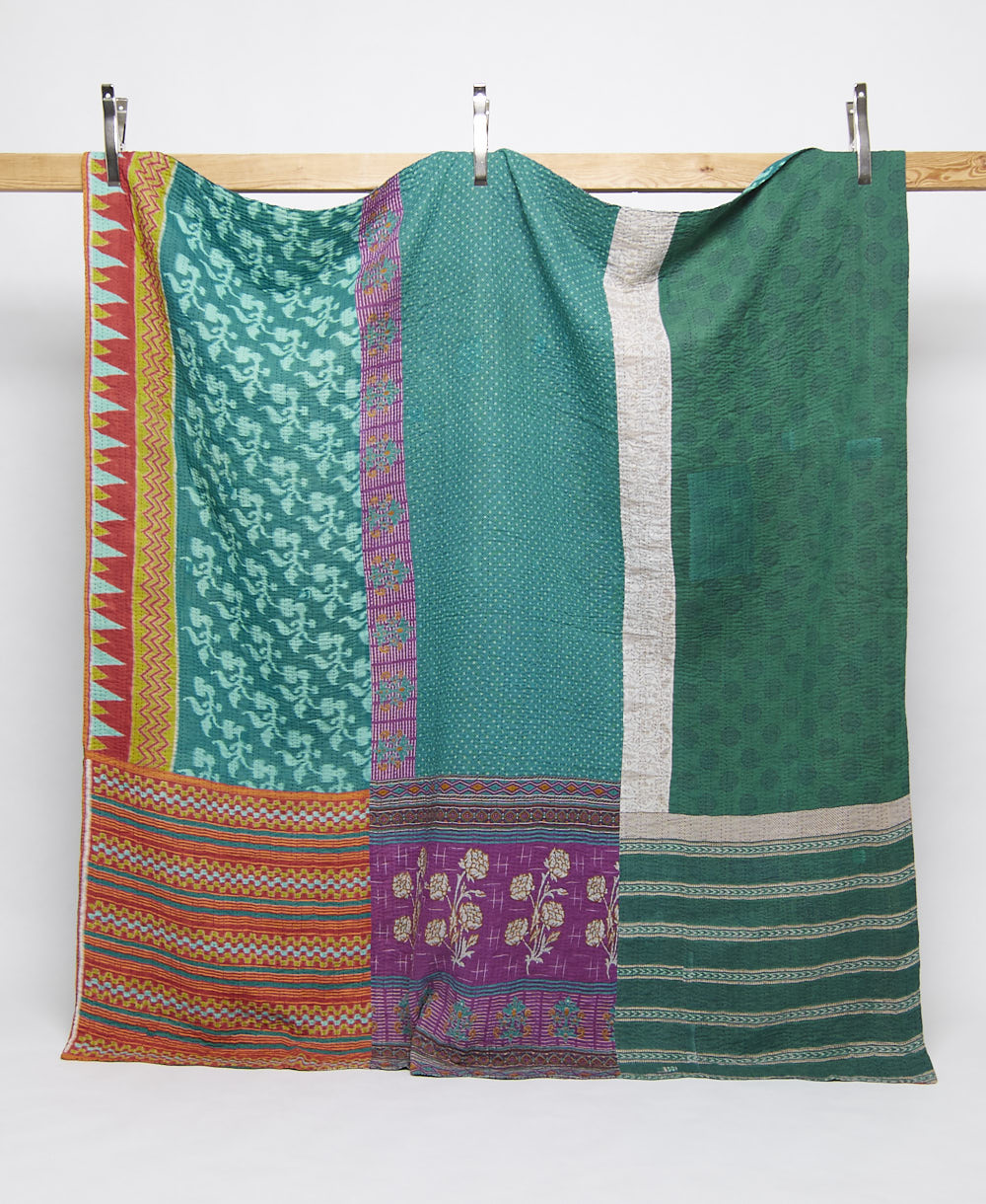 queen kantha quilt handmade in India