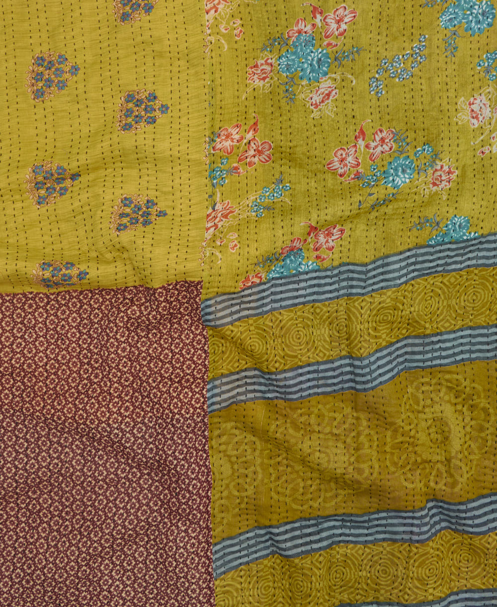 soft queen kantha blanket made from upcycled vintage cotton saris