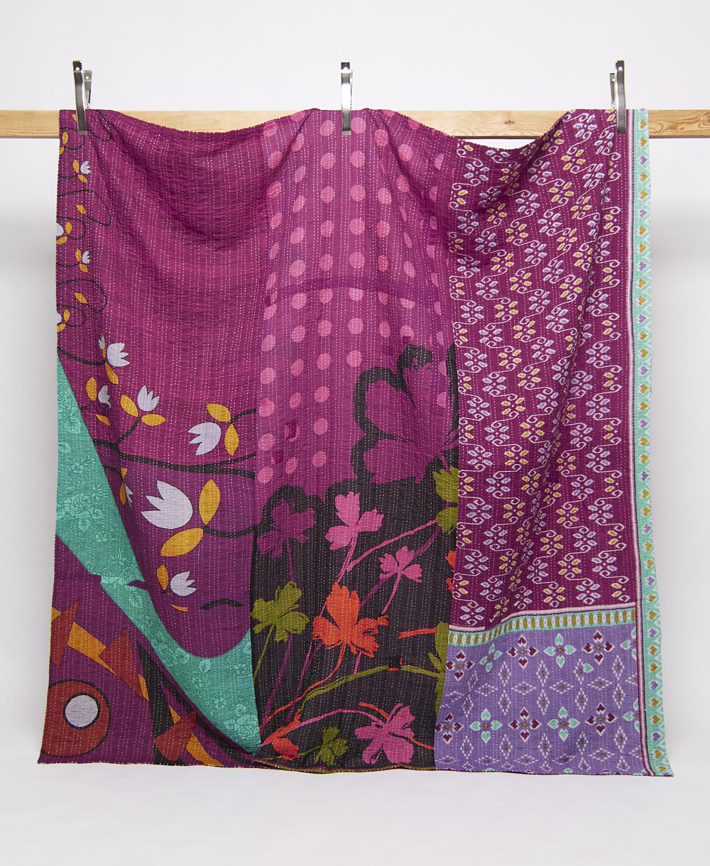 queen kantha quilt handmade in India