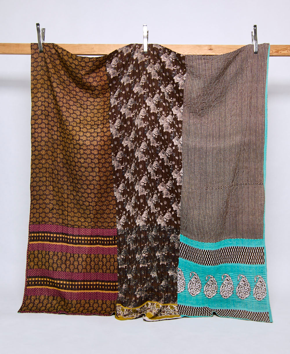 queen kantha quilt handmade in India