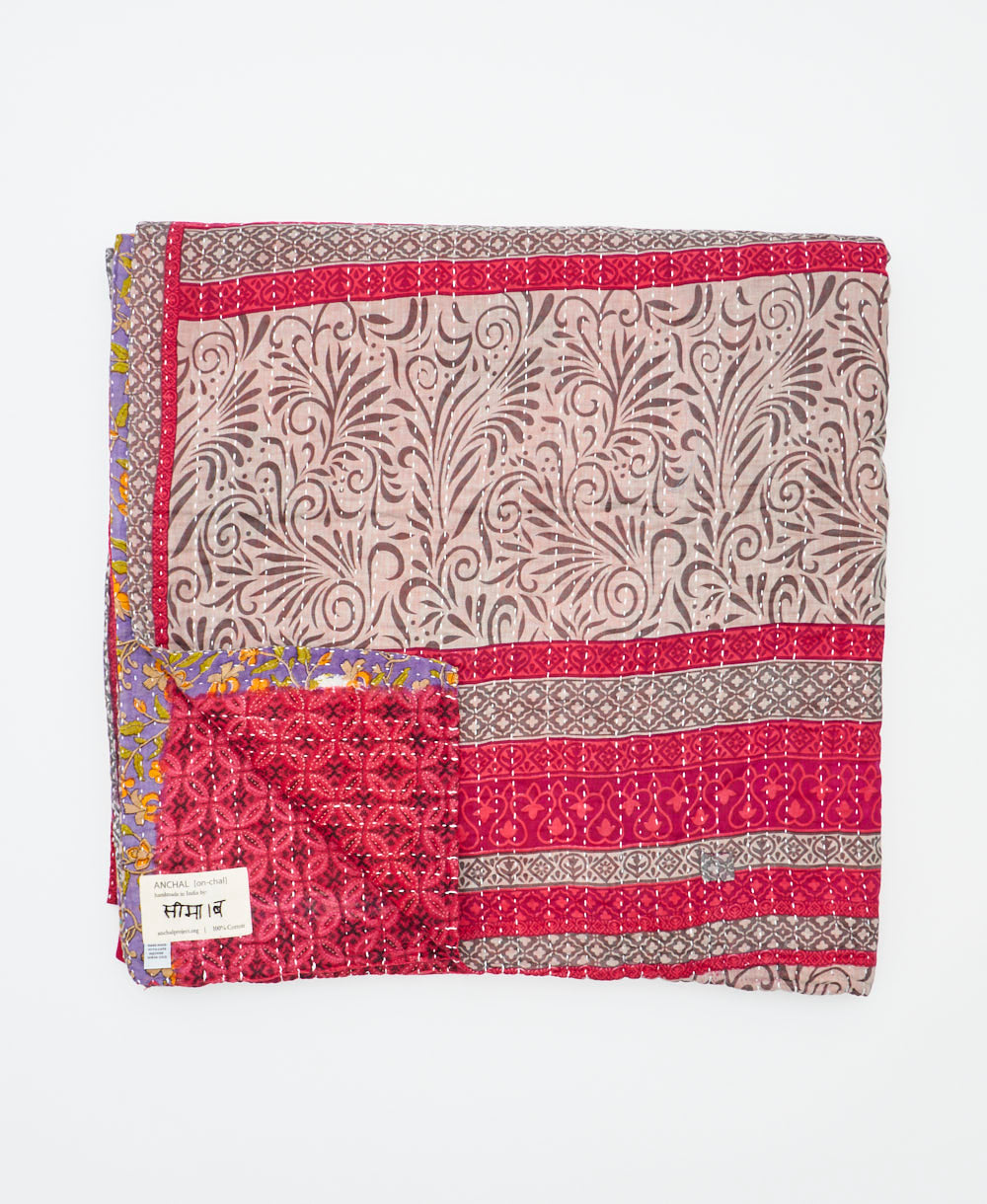 soft queen kantha blanket made from upcycled vintage cotton saris
