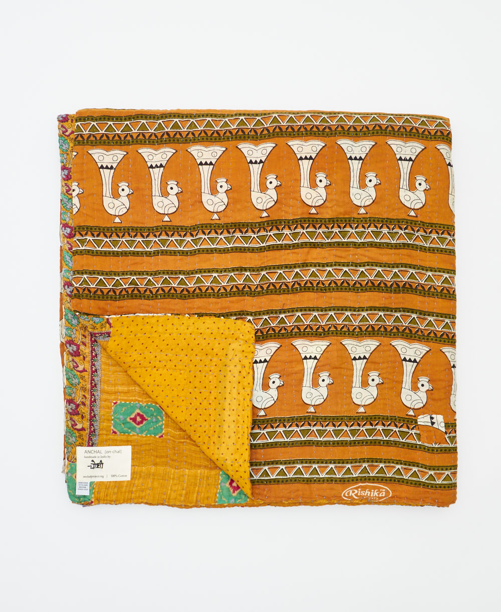 soft queen kantha blanket made from upcycled vintage cotton saris