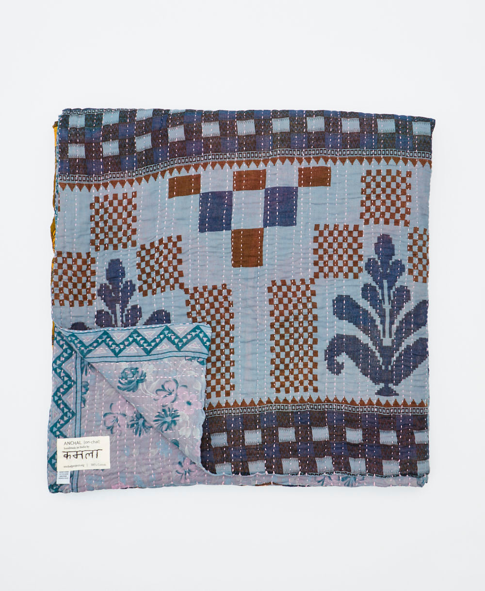 soft queen kantha blanket made from upcycled vintage cotton saris