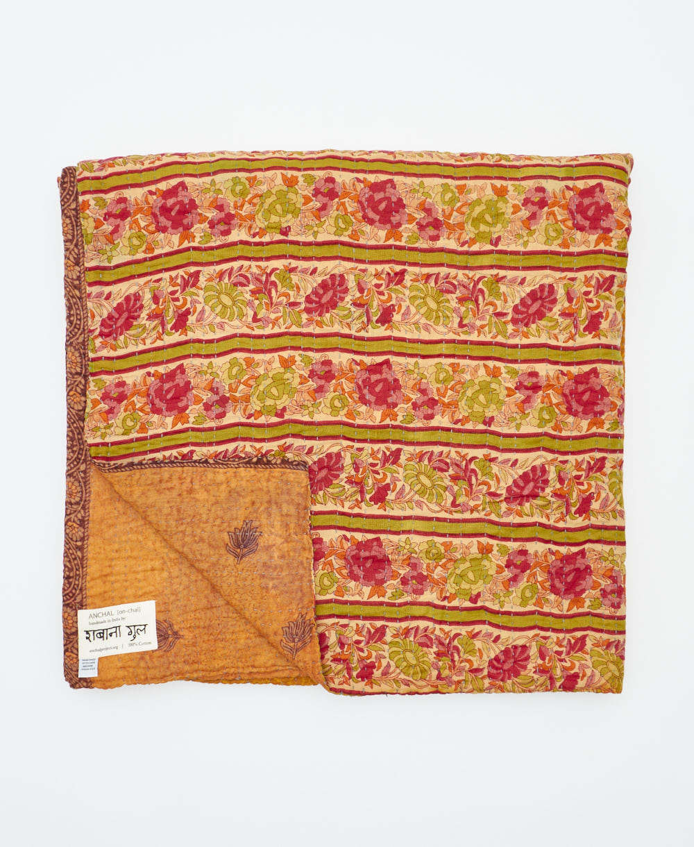 soft queen kantha blanket made from upcycled vintage cotton saris