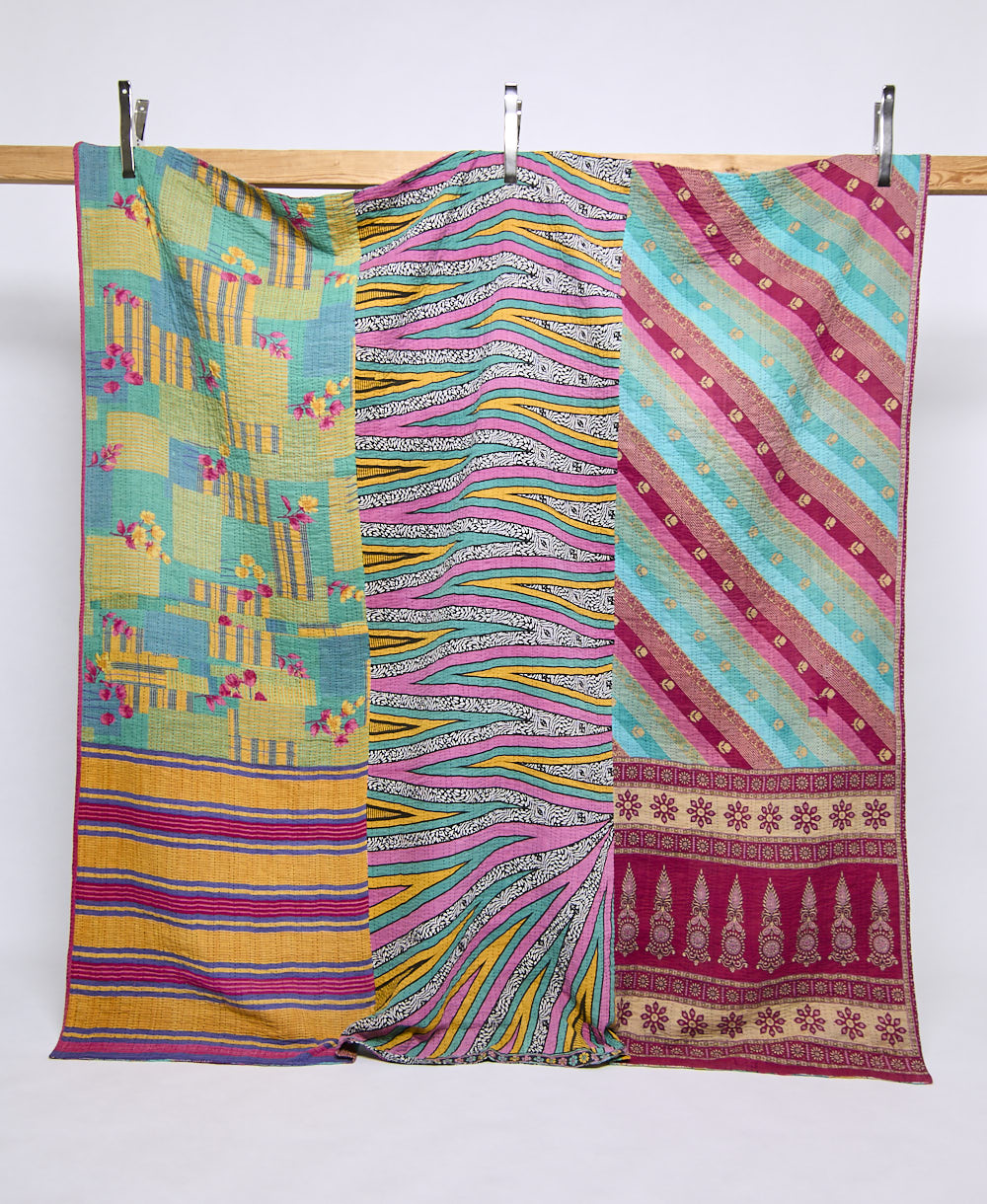 queen kantha quilt handmade in India