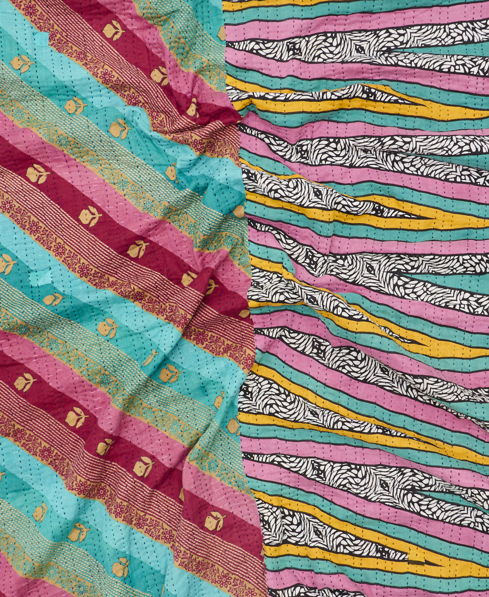 soft queen kantha blanket made from upcycled vintage cotton saris