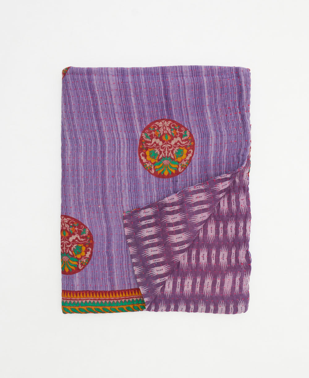 small kantha quilt handmade in India by women artisans from vintage cotton saris