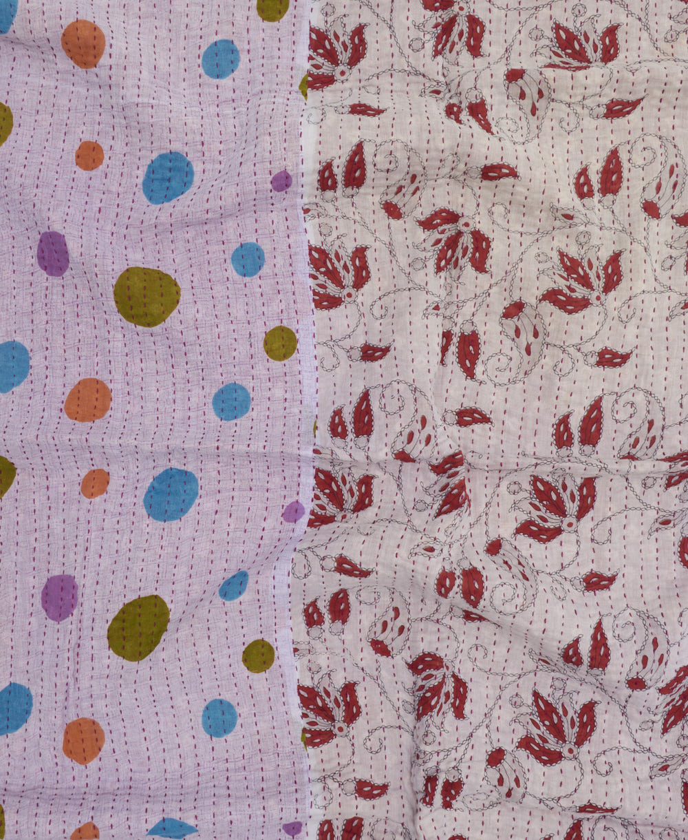 colorful kantha blanket made from upcycled vintage saris