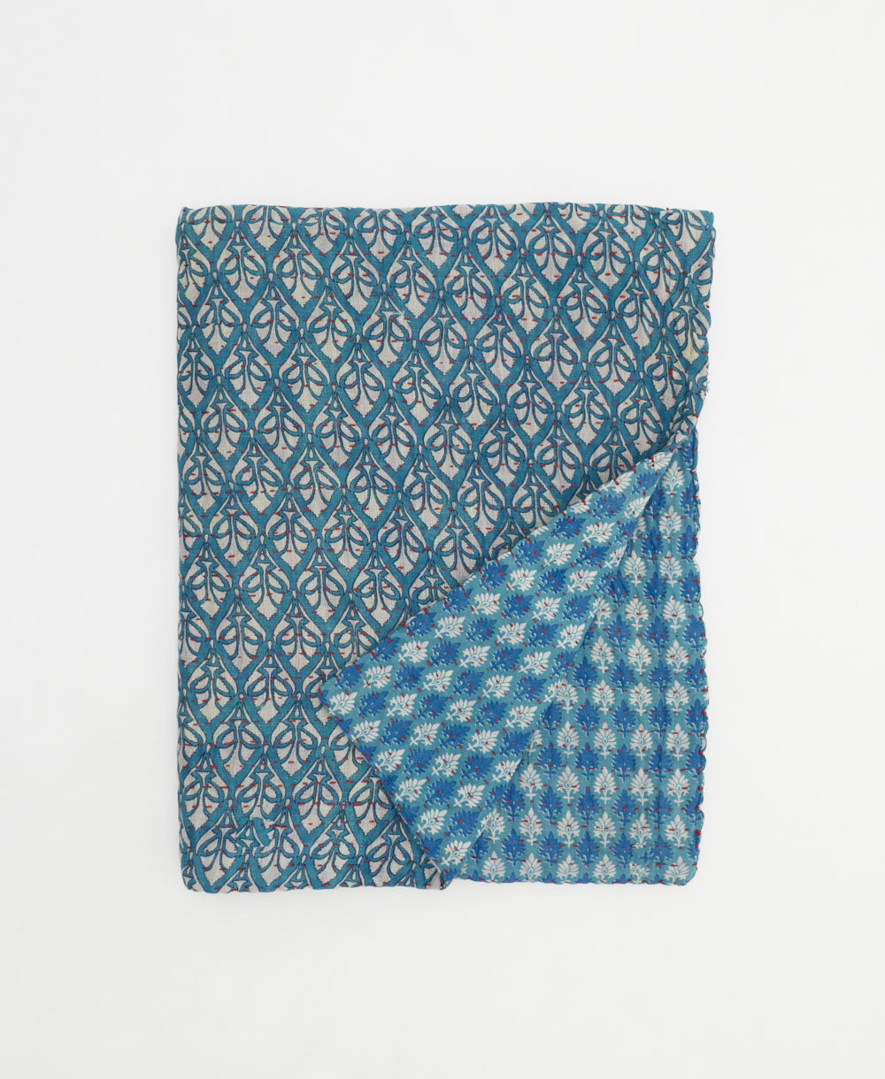 small kantha quilt handmade in India by women artisans from vintage cotton saris