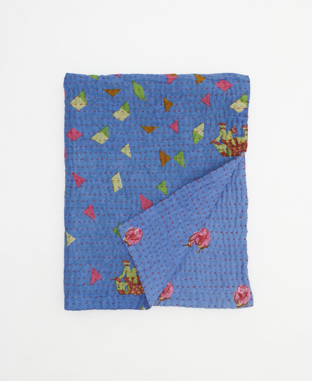 small kantha quilt handmade in India by women artisans from vintage cotton saris