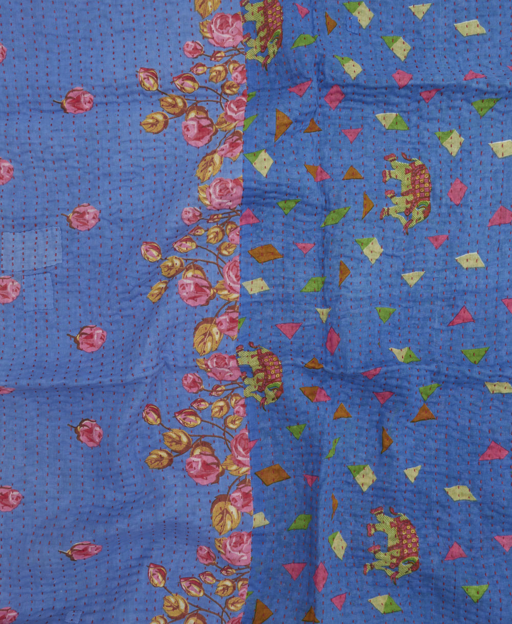 colorful kantha blanket made from upcycled vintage saris