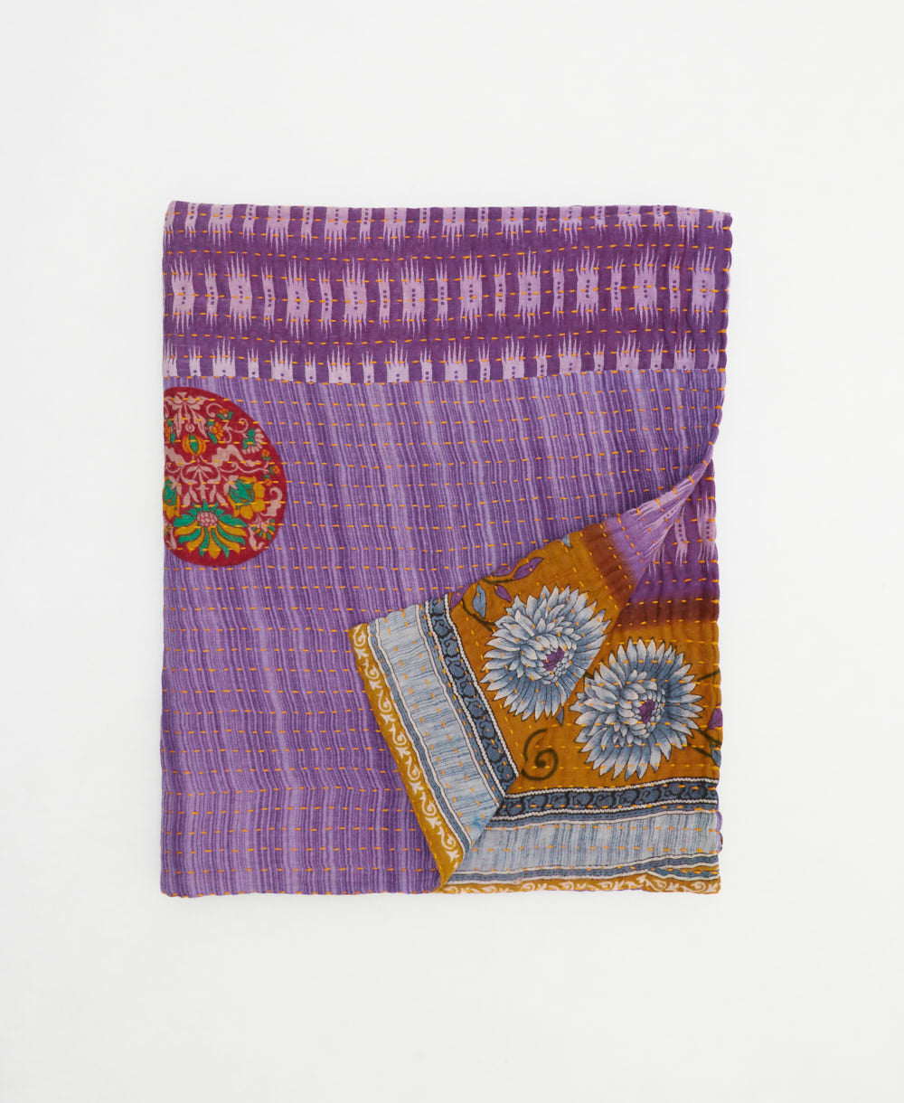 small kantha quilt handmade in India by women artisans from vintage cotton saris