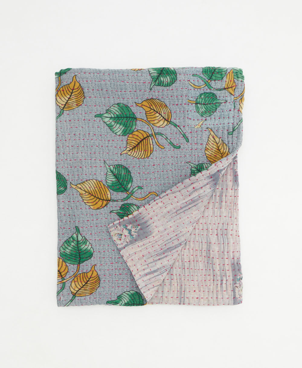 small kantha quilt handmade in India by women artisans from vintage cotton saris