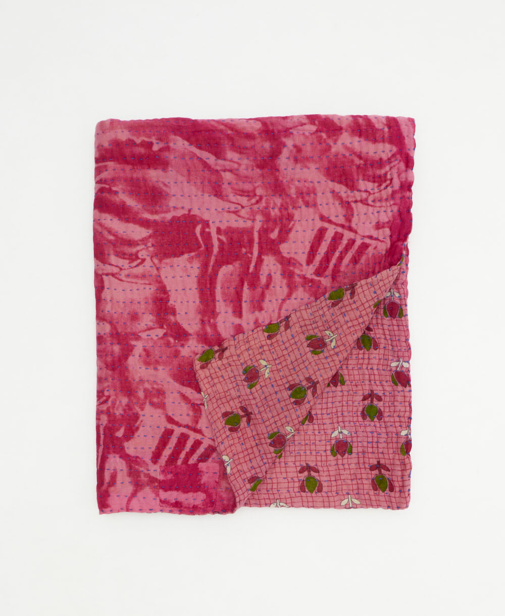 small kantha quilt handmade in India by women artisans from vintage cotton saris