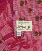 small kantha blanket with signature of the maker on the tag