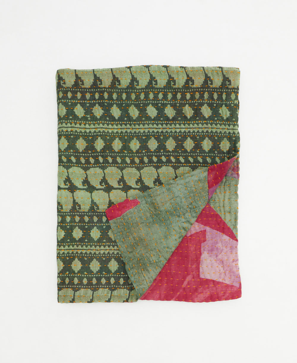 small kantha quilt handmade in India by women artisans from vintage cotton saris