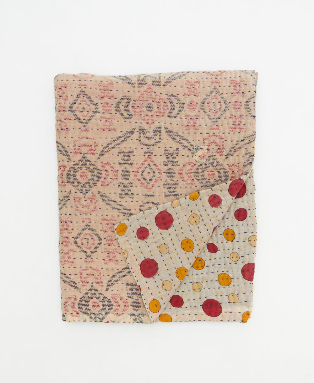 small kantha quilt handmade in India by women artisans from vintage cotton saris