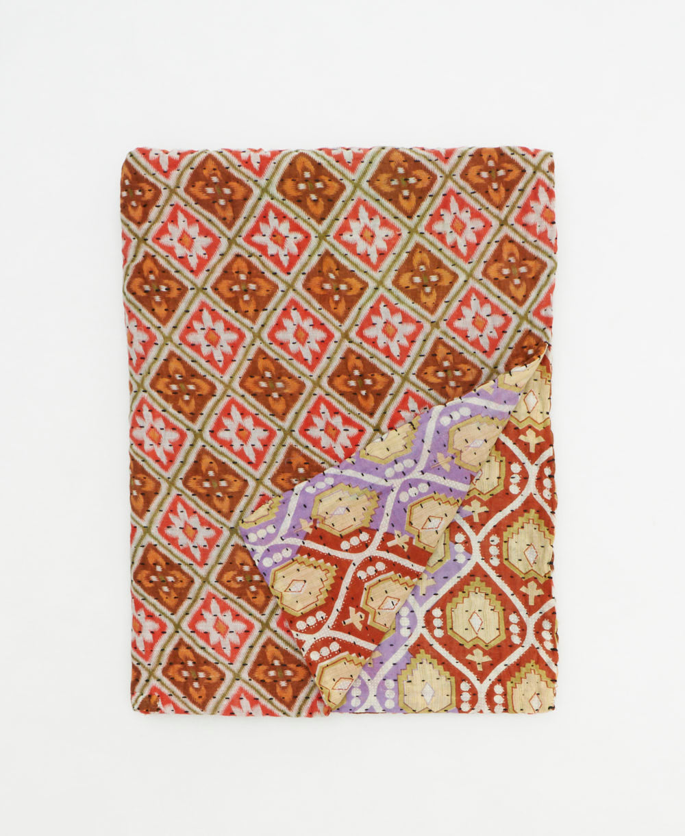 small kantha quilt handmade in India by women artisans from vintage cotton saris