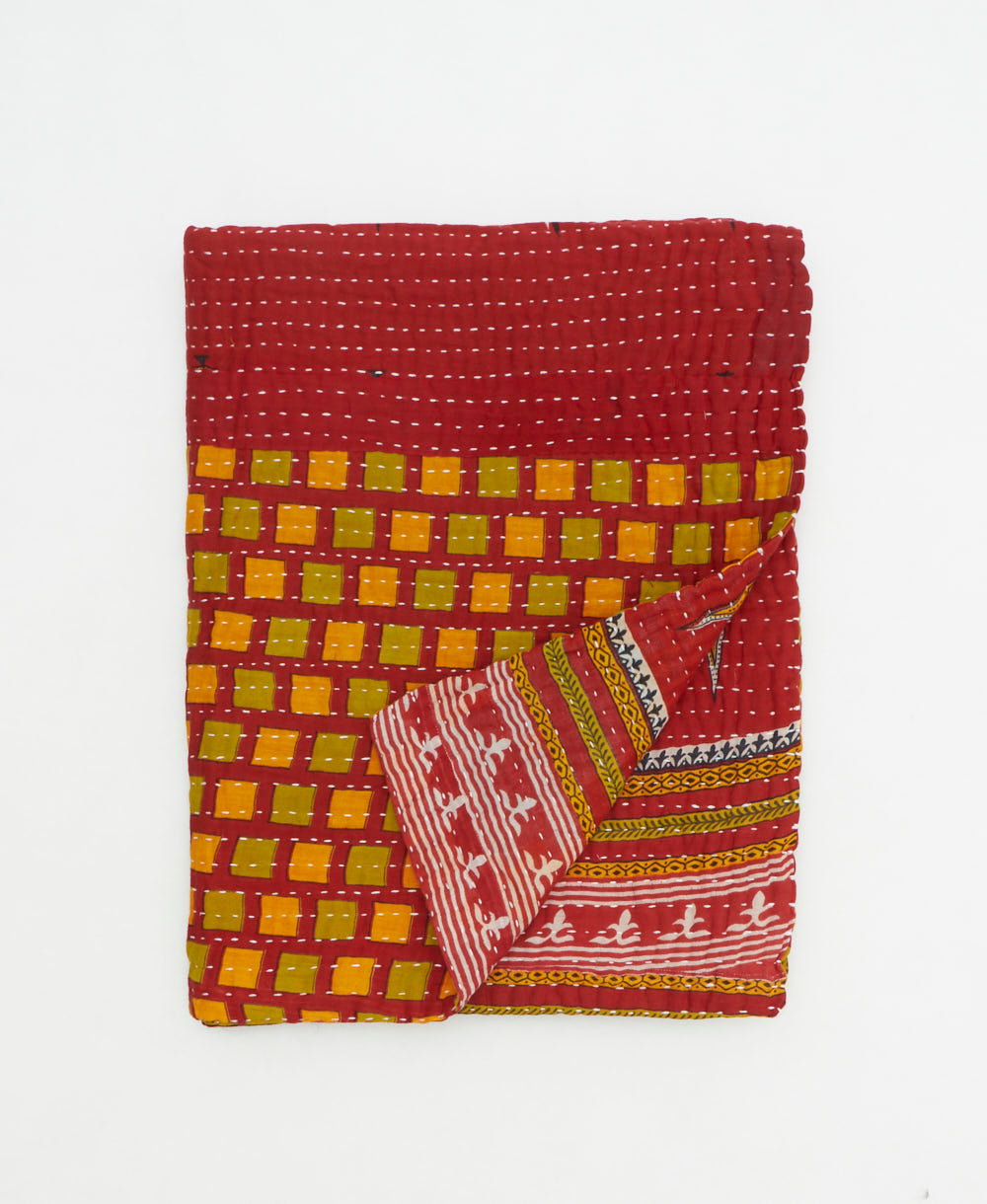 small kantha quilt handmade in India by women artisans from vintage cotton saris