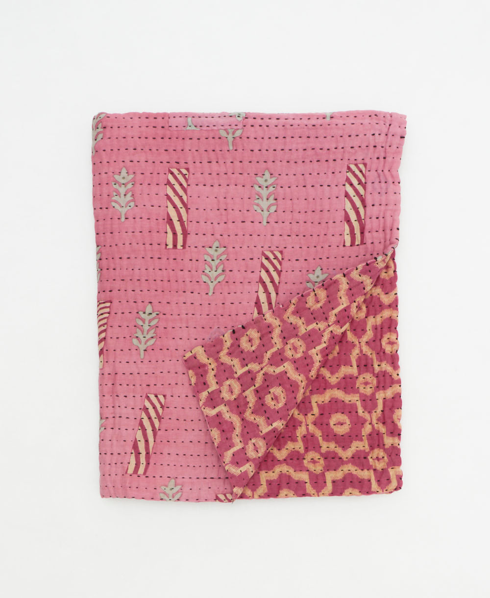 small kantha quilt handmade in India by women artisans from vintage cotton saris