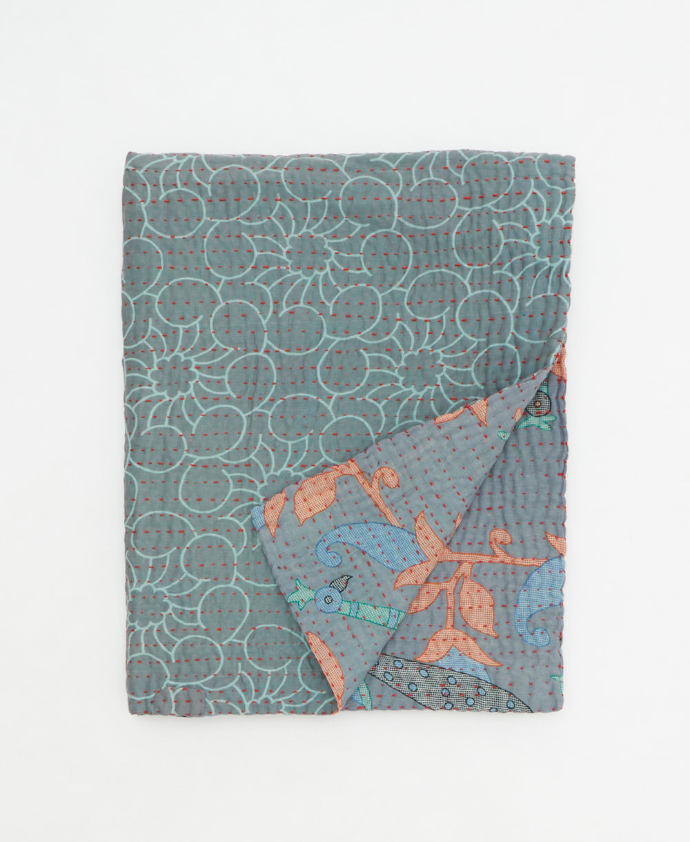 small kantha quilt handmade in India by women artisans from vintage cotton saris