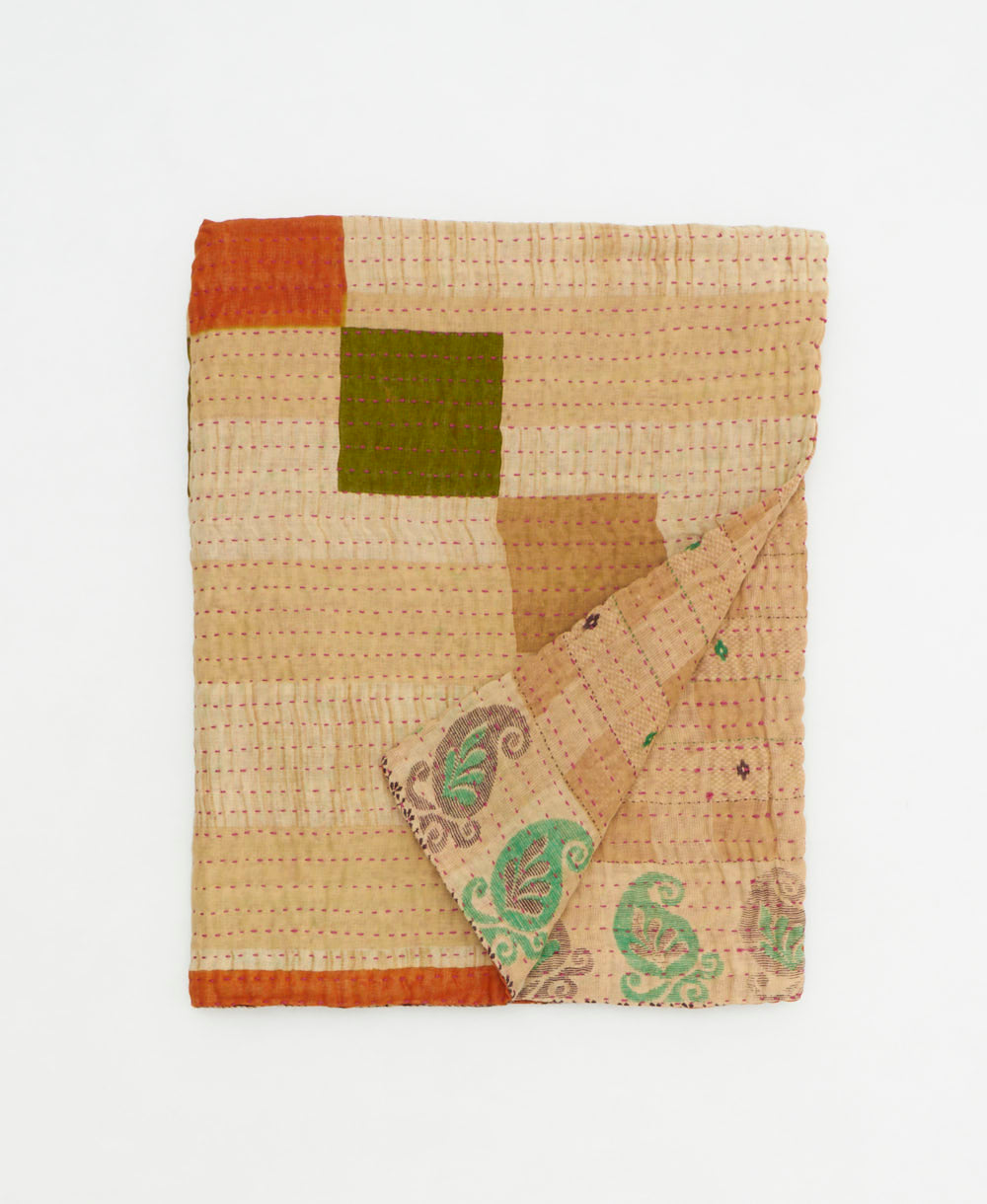small kantha quilt handmade in India by women artisans from vintage cotton saris