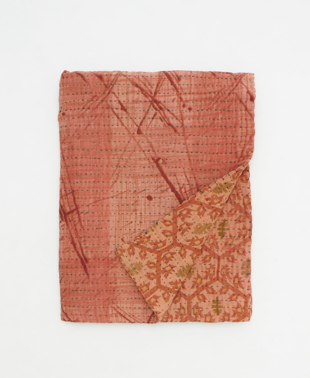 small kantha quilt handmade in India by women artisans from vintage cotton saris