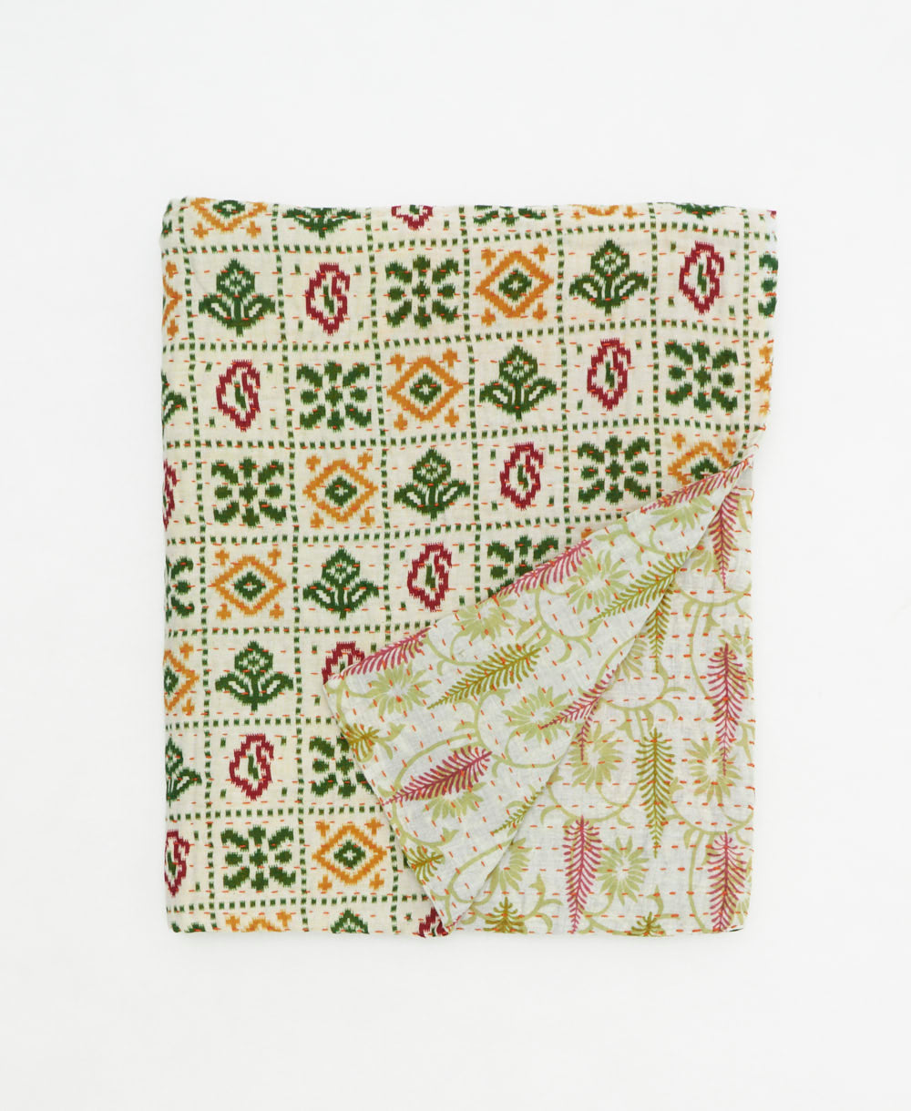 small kantha quilt handmade in India by women artisans from vintage cotton saris