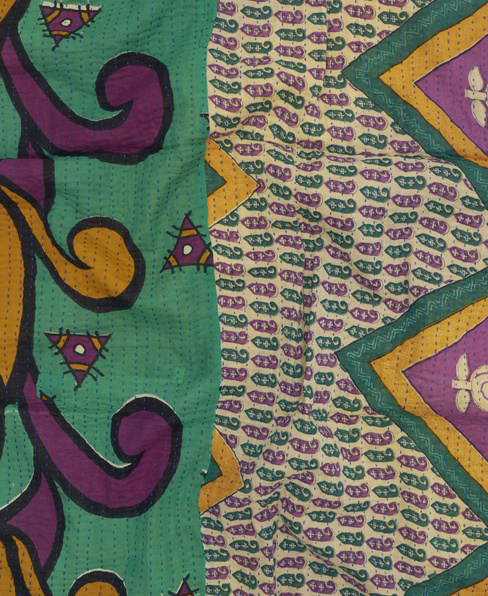 kantha blanket with kantha stitching