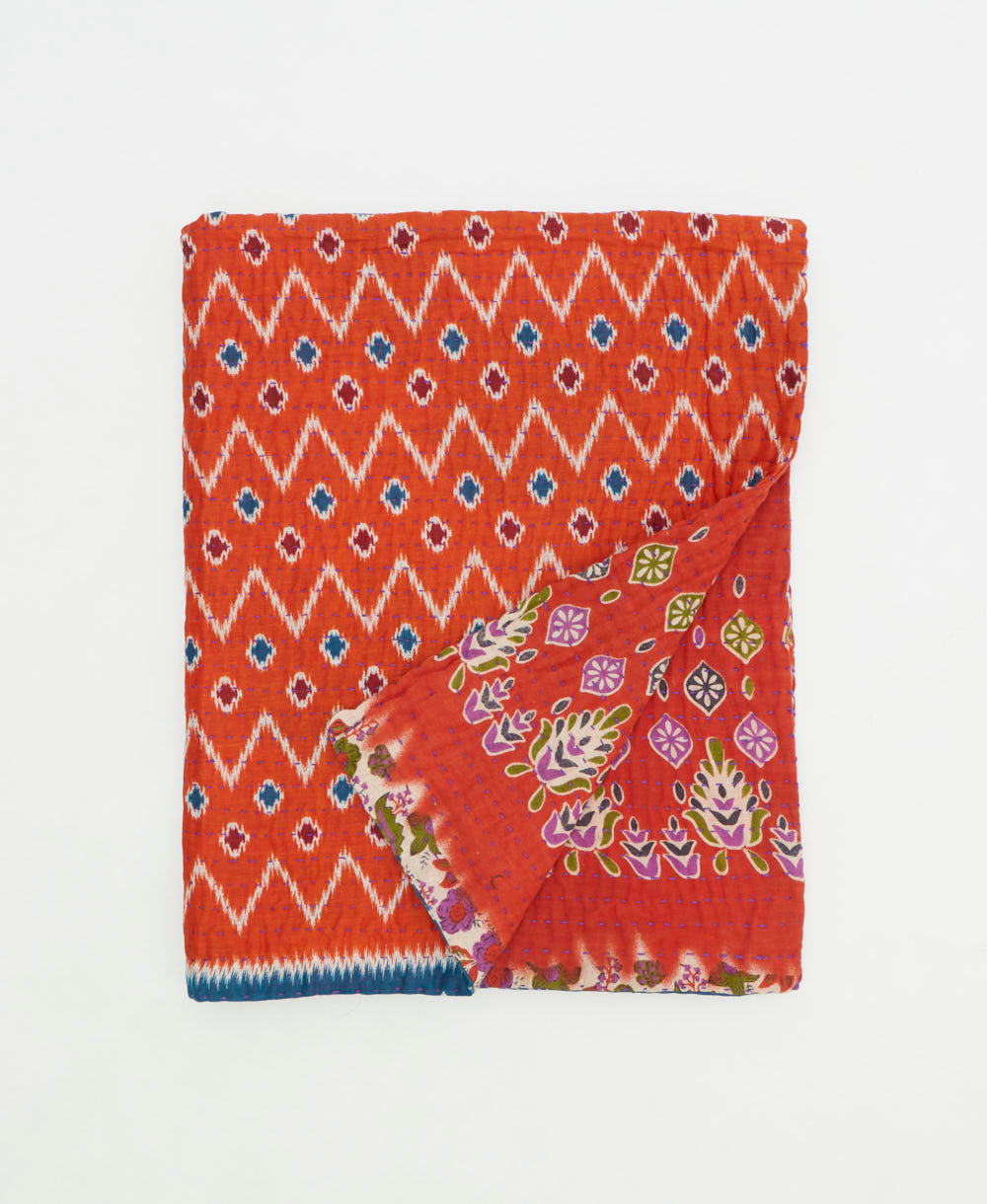 small kantha quilt handmade in India by women artisans from vintage cotton saris