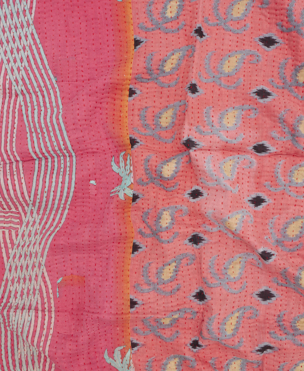 kantha blanket with kantha stitching