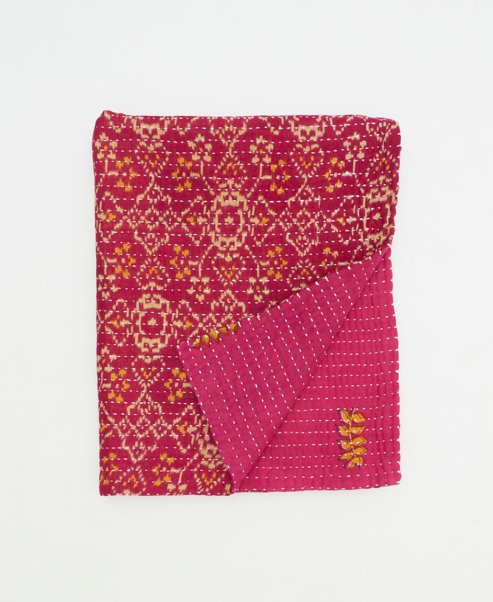 small kantha quilt handmade in India by women artisans from vintage cotton saris