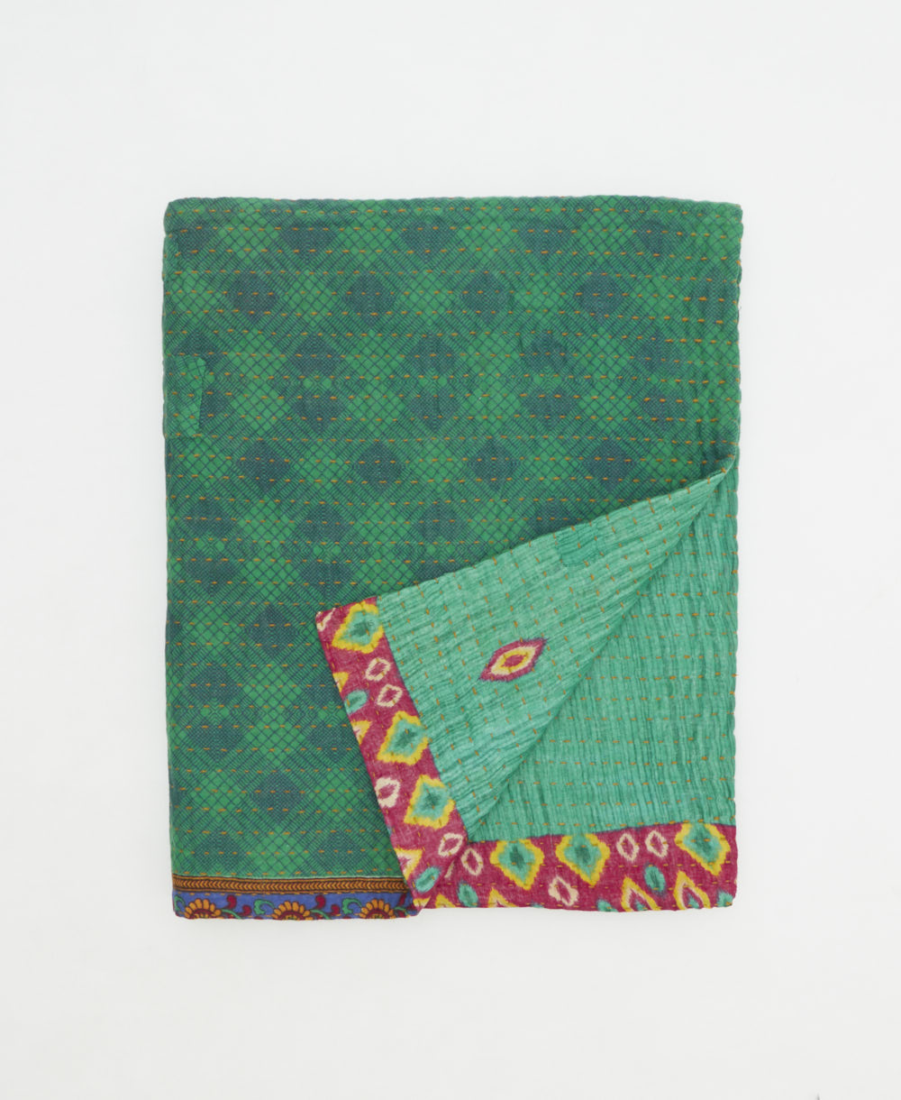 small kantha quilt handmade in India by women artisans from vintage cotton saris